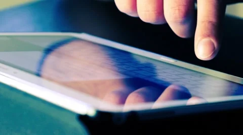 Hand of man using finger for touching keyboard tablet computer pc Stock Footage 48409216