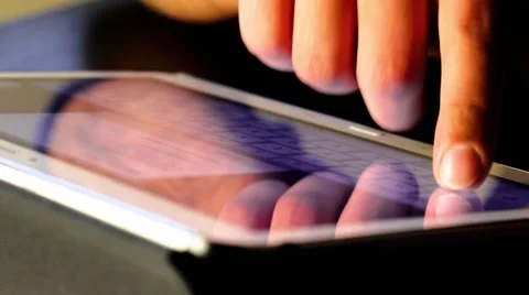 Hand of man using finger for touching keyboard tablet computer pc Video stock 48413757