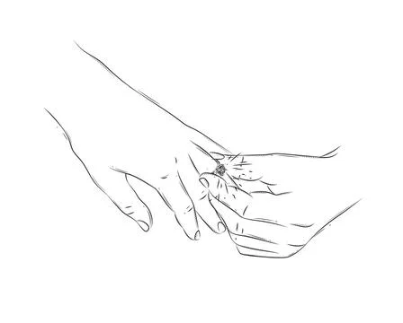 Hand of man wearing wedding ring on woman finger Stock Illustration