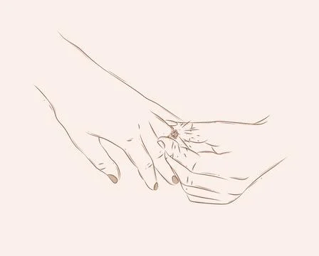 Hand of man wearing wedding ring on woman finger beige Stock Illustration