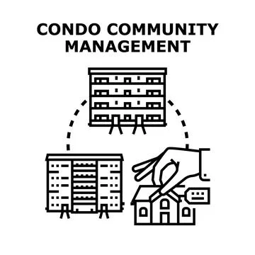 Hand managing building properties with community service concept Ilustración de archivo