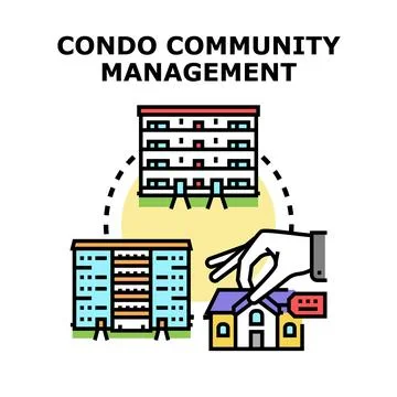 Hand managing building properties with community service concept Ilustración de archivo