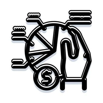 Hand managing finances with pie chart data analysis Stock Illustration