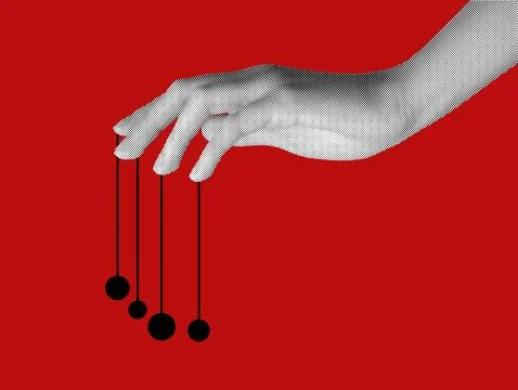 Hand of the manipulator represents authority and tyranny, while the puppet, a Stock Photos