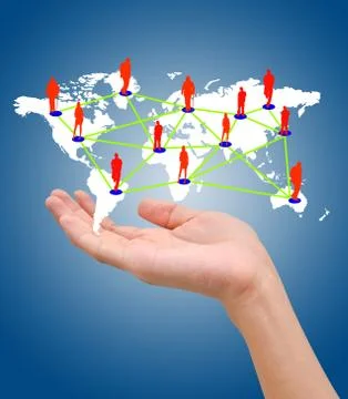 Hand with the map of social network Stockfoto's