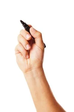 Hand with a marker isolated over white Stock Photos