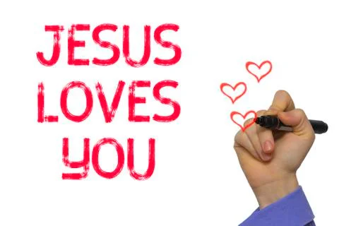 Hand with marker writing word Jesus Loves You Stock Photos