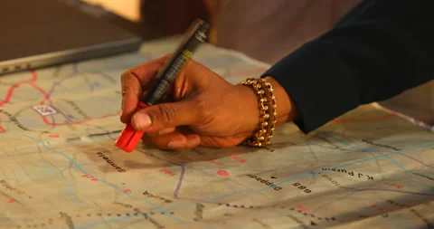 Hand Marking On The Map Stock Footage 303944948