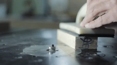 Hand of the Master Cutting Board on Woodworking Machines. Stock Footage 60676293