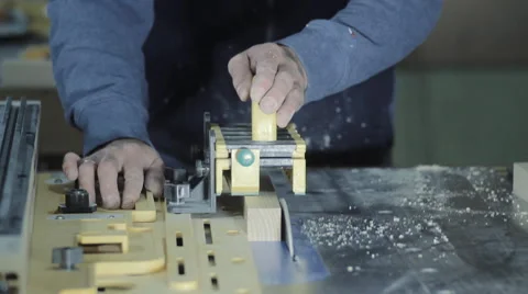 Hand of the Master Cutting Board on Woodworking Machines. Stock Footage 61504628