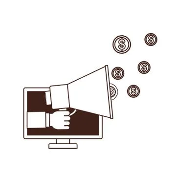 Hand with megaphone and computer screen Stock Illustration