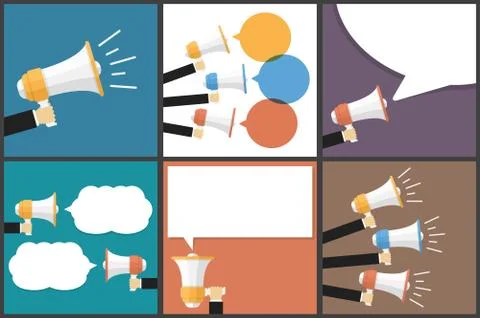 Hand with Megaphone Flat Vector Images Set Stock Illustration