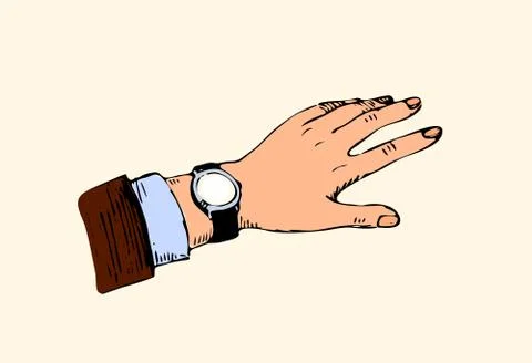 The hand of men, looking at watch, time for lunch or coffee break Stock-Illustration