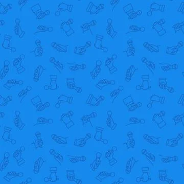 Hand with microphone linear vector blue seamless pattern Illustrazione stock