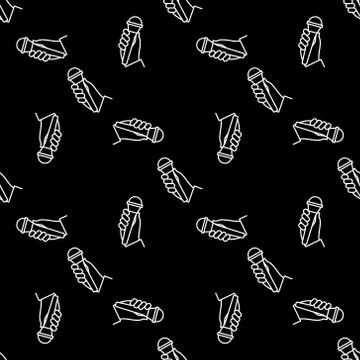 Hand with microphone linear vector dark seamless pattern 스톡 일러스트