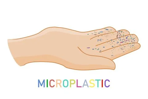 Hand with microplastic isolated on white background. Plastic pellets on hand Stock Illustration