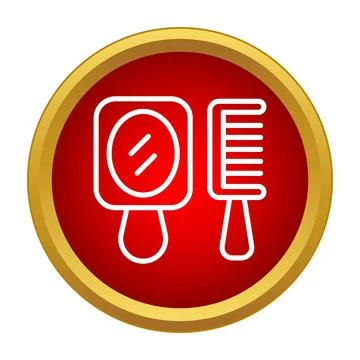 Hand mirror and comb icon in red circle 스톡 일러스트