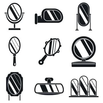 Hand mirror icons set, simple style Stock Illustration