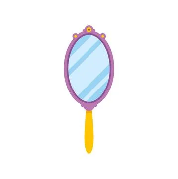 Hand mirror with purple frame and yellow handle Illustration