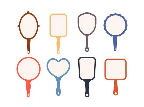 Hand mirror.Set of simple flat mirrors in different shapes.Vector illustration Ilustración de archivo
