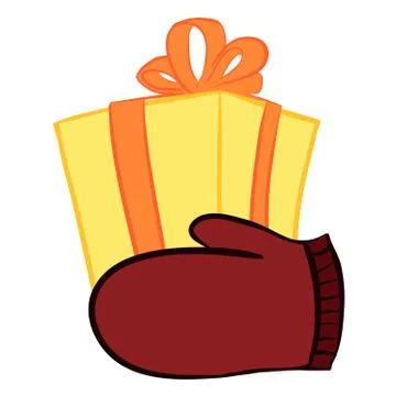 Hand in mitten with present Stock Illustration