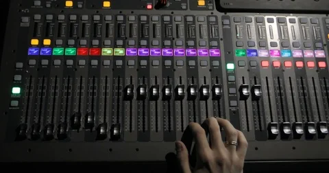 Hand on Mixing console with screen Stock Footage 74612087