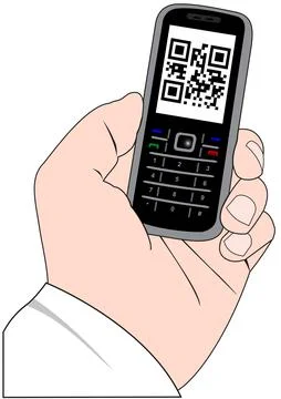 Hand with a mobile phone with QR code Stock Illustration