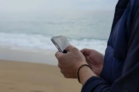 Hand mockup phone simulate screen holding blank mobile phone Stock Photos