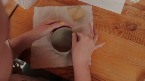 Hand modeling of clay ceramics, pottery workshop Stock Footage 230847366