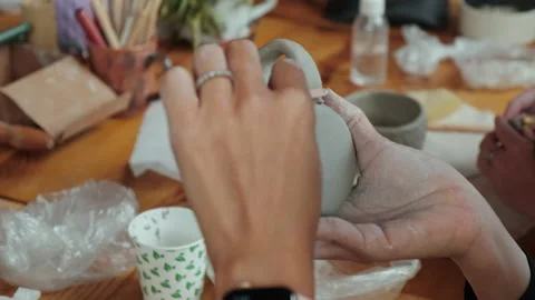 Hand modeling of clay ceramics, pottery workshop Stock Footage 230911227