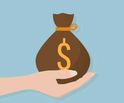 Hand with Money Bag Vector Stock Illustration