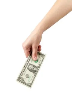 Hand with money isolated on a white background Stock Photos