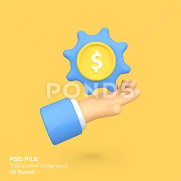 Hand with money management symbol isolated 3d render icon illustration PSD Template