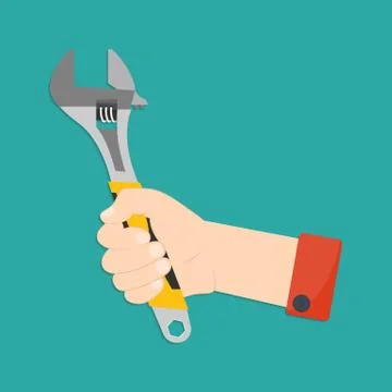 Hand with monkey wrench Stock Illustration