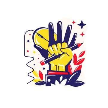 Hand with mouse and pencil creative art vector Stock Illustration