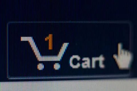 Hand mouse cursor on Cart Button Stock Photos