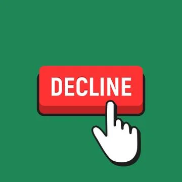 Hand Mouse Cursor Clicks the Decline Button. Pointer Push Press Button Concep 스톡 일러스트