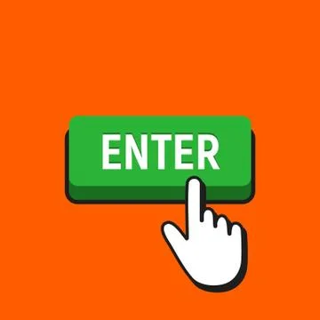 Hand Mouse Cursor Clicks the Enter Button. Pointer Push Press Button Concept. 스톡 일러스트