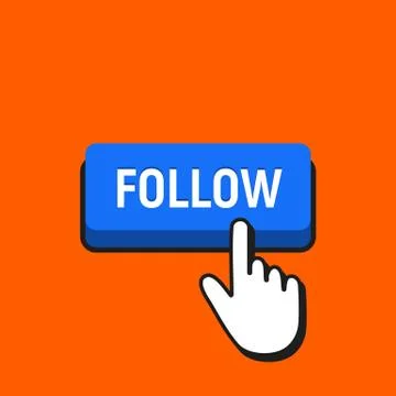 Hand Mouse Cursor Clicks the Follow Button. Pointer Push Press Button Concept イラスト素材
