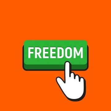 Hand Mouse Cursor Clicks the Freedom Button. Pointer Push Press Button Concep Stock Illustration