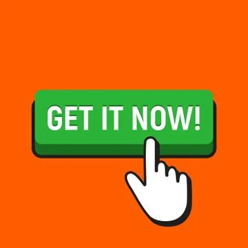Hand Mouse Cursor Clicks the Get It Now Button. Stock Illustration