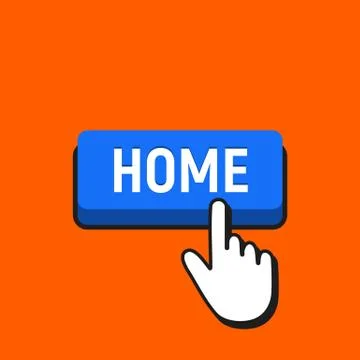 Hand Mouse Cursor Clicks the Home Button. Pointer Push Press Button Concept. Stock Illustration
