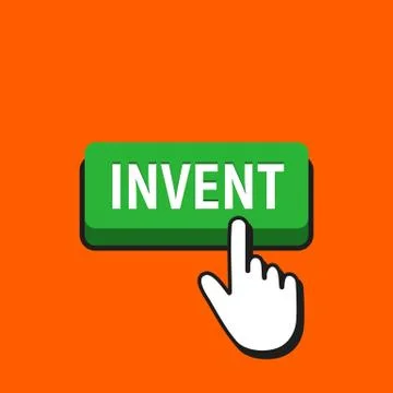 Hand Mouse Cursor Clicks the Invent Button. Pointer Push Press Button Concept Stock Illustration