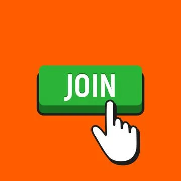 Hand Mouse Cursor Clicks the Join Button. Pointer Push Press Button Concept. Stock Illustration