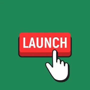 Hand Mouse Cursor Clicks the Launch Button. Pointer Push Press Button Concept Stock Illustration