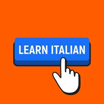 Hand Mouse Cursor Clicks the Learn Italian Button. Stock Illustration