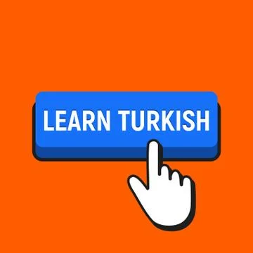 Hand Mouse Cursor Clicks the Learn Turkish Button. Illustrazione stock