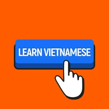 Hand Mouse Cursor Clicks the Learn Vietnamese Button. 스톡 일러스트