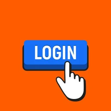 Hand Mouse Cursor Clicks the Login Button. Pointer Push Press Button Concept. Stock Illustration
