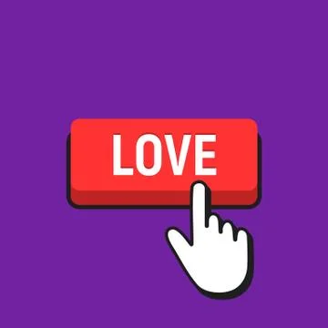 Hand Mouse Cursor Clicks the Love Button. Pointer Push Press Button Concept. Stock Illustration